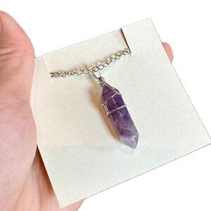 Purple amethyst pendant necklace on silver chain